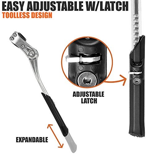 BV Rear Bike Stand for 24"-28" Bikes - Adjustable Bike Kickstand for Adult Bike with 8 Height Levels, Non-Slip Foot & Clamp Grip - Weather-Resistant Aluminum Alloy Bicycle Stand for Road, Mountain BMX - Image 3