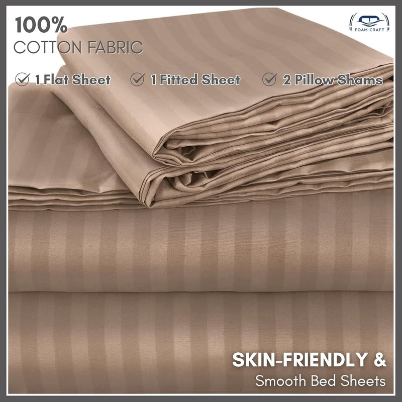 FOAM CRAFT 4-Piece Stripe Bed Sheet Set - Brown, Full Size - Image 4