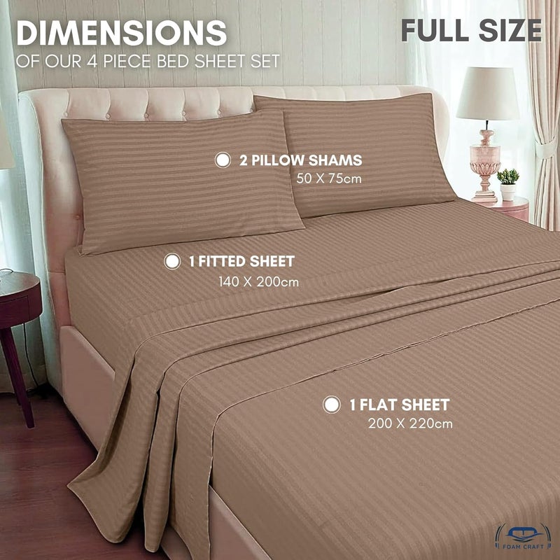 FOAM CRAFT 4-Piece Stripe Bed Sheet Set - Brown, Full Size - Image 2