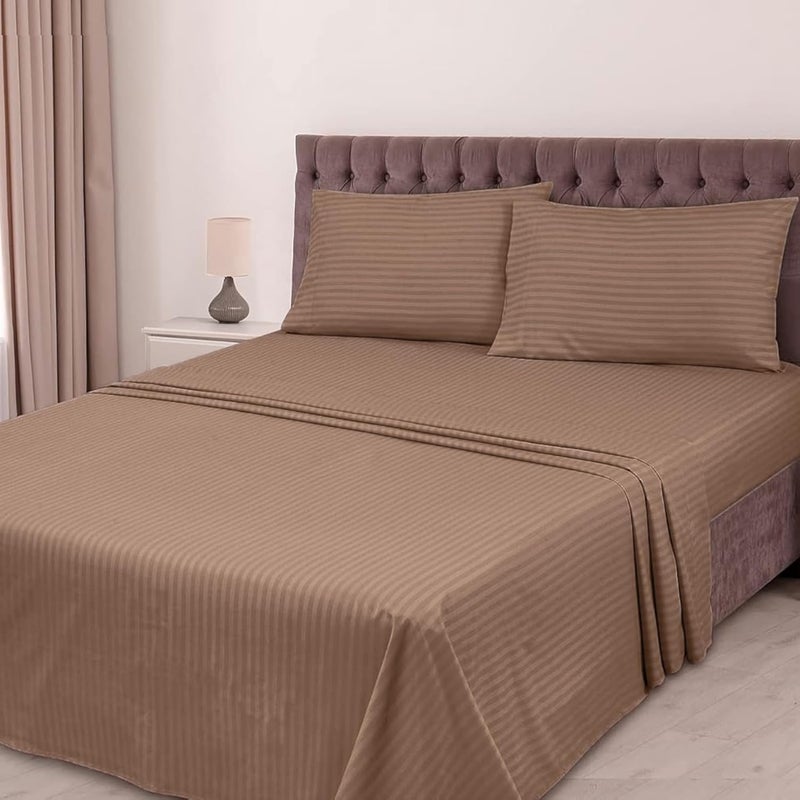 FOAM CRAFT 4-Piece Stripe Bed Sheet Set - Brown, Full Size - Image 1