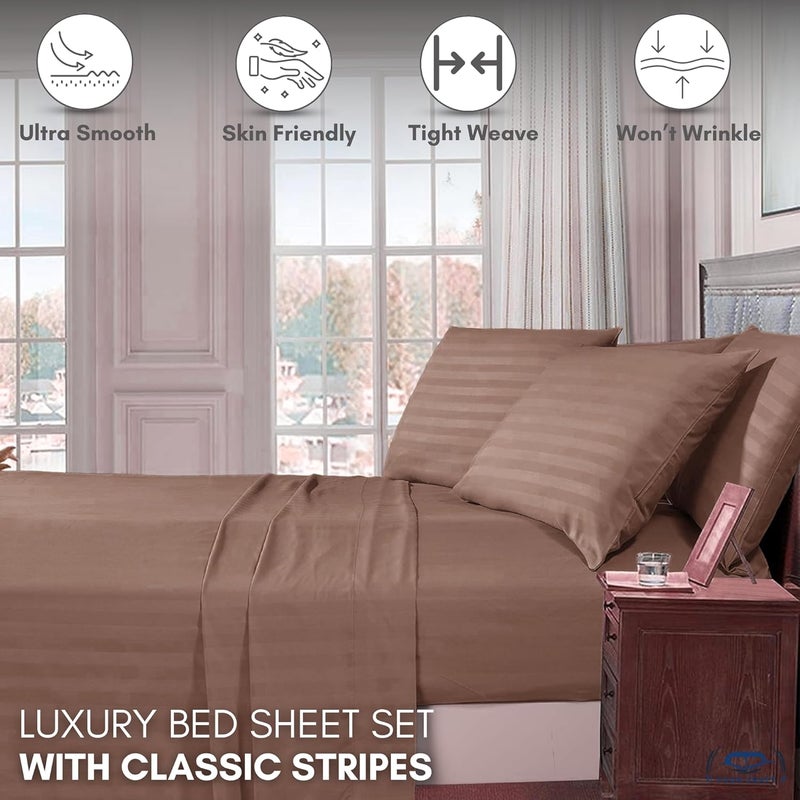 FOAM CRAFT 4-Piece Stripe Bed Sheet Set - Brown, Full Size - Image 5