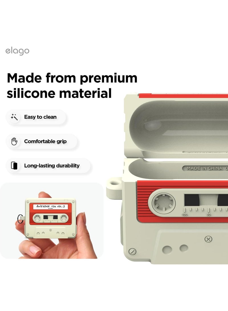 Elago Casette Tape Compatible with AirPods Pro 3 (2025) Case Cover with Carabiner - Classic White - Image 4