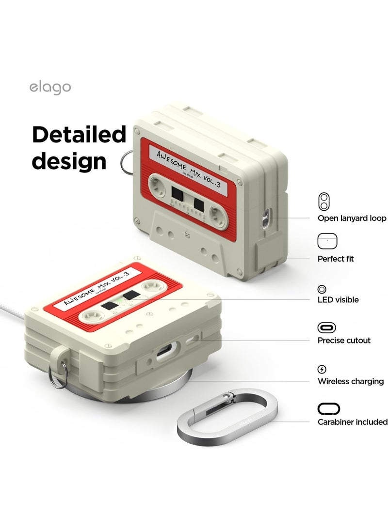 Elago Casette Tape Compatible with AirPods Pro 3 (2025) Case Cover with Carabiner - Classic White - Image 5