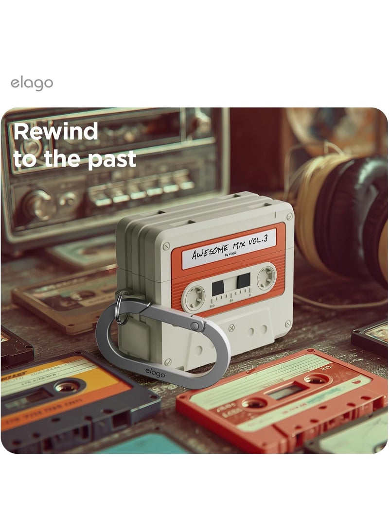 Elago Casette Tape Compatible with AirPods Pro 3 (2025) Case Cover with Carabiner - Classic White - Image 3