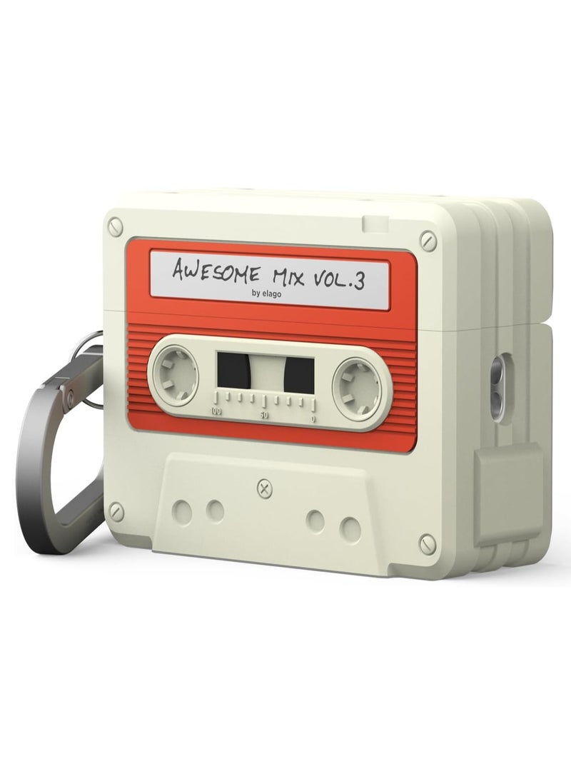 Elago Casette Tape Compatible with AirPods Pro 3 (2025) Case Cover with Carabiner - Classic White - Image 1
