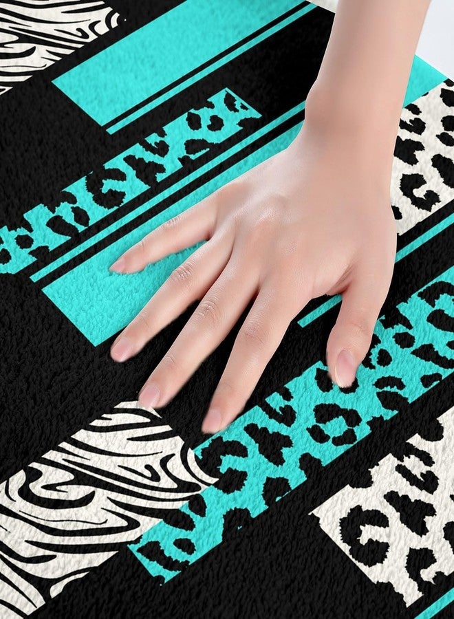 Feelyou Leopard Zebra Bathroom Rugs 20"x32" Cheetah Teal White Black Bath Rugs for Shower Tub for Animal Print Bath Mats for Bath Mats Non-Slip Safari Floor Doormats Geometric - Image 2
