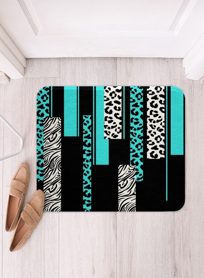 Feelyou Leopard Zebra Bathroom Rugs 20"x32" Cheetah Teal White Black Bath Rugs for Shower Tub for Animal Print Bath Mats for Bath Mats Non-Slip Safari Floor Doormats Geometric - Image 1