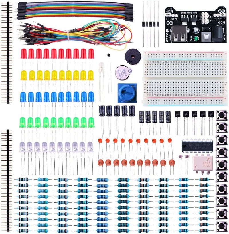 ELEGOO Electronic Fun Kit Bundle with Breadboard Cable Resistor, Capacitor, LED, Potentiometer total 235 Items for Arduino - Image 1