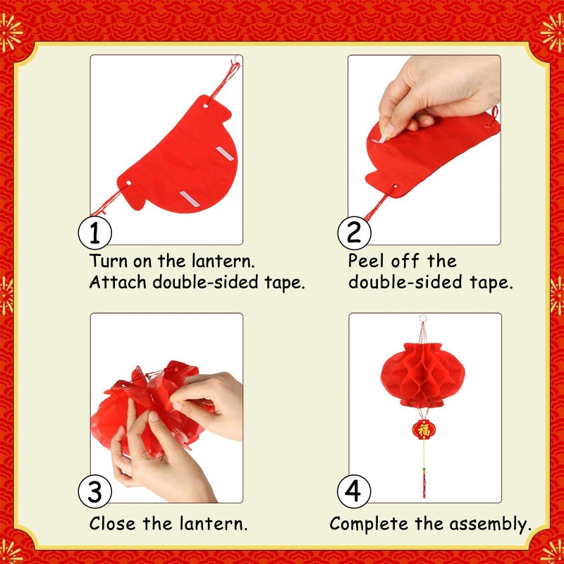 Natalolo Chinese New Year Decoration 2026 Lunar Happy Horse, 66 Pcs Ornaments Set Red Envelopes Hongbao Paper Red Lantern Couplets Banner Lucky Hanging Ornaments Fu Spring Festival Gift Vietnamese Decoration - Image 3
