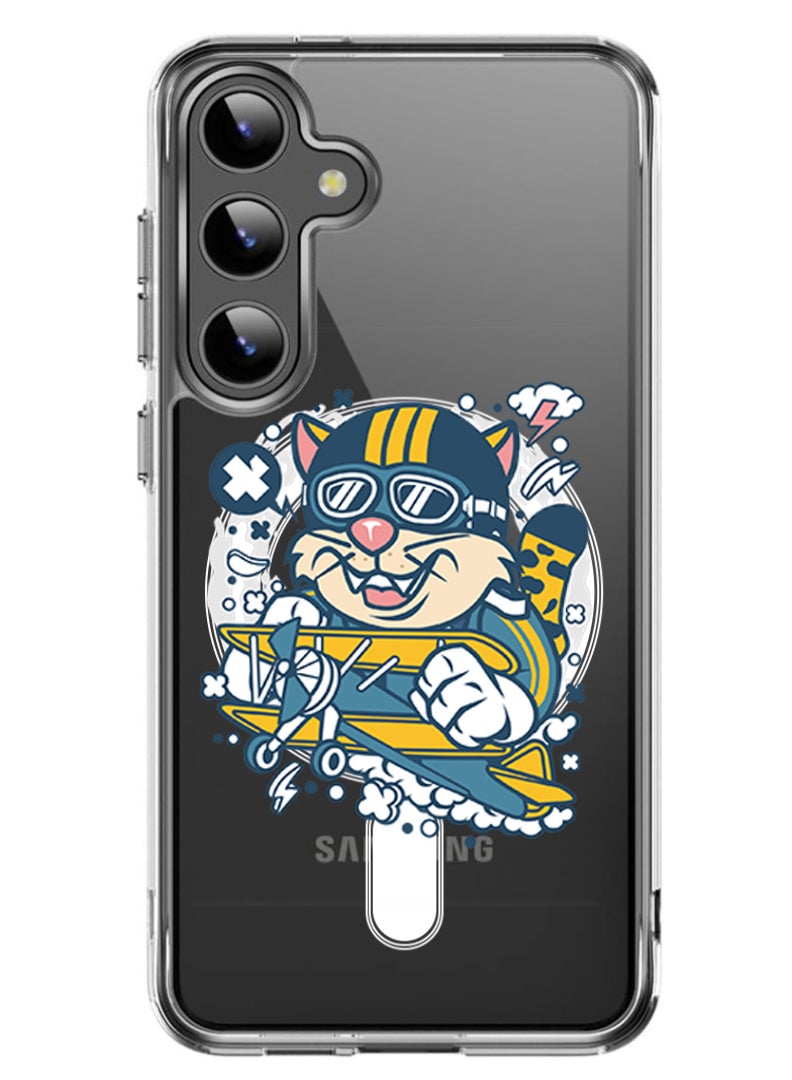 Theodor Magnetic Case for Samsung Galaxy S24 Plus 6.7-inch Compatible with MagSafe Wireless Charging, Shockproof Phone Bumper Cover cat on plane copy - Image 1