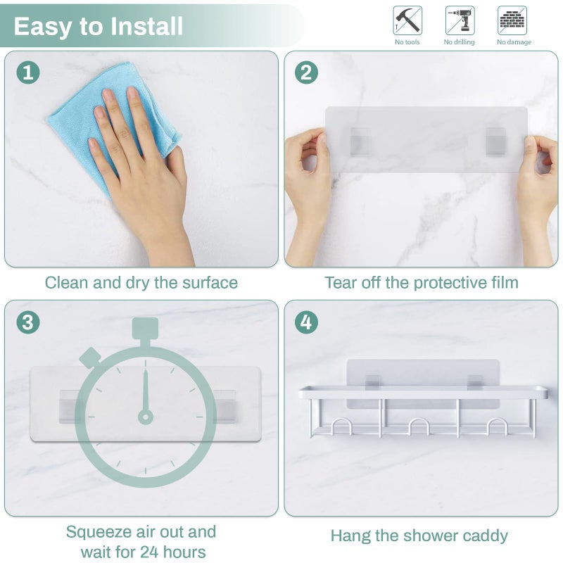 Oasiteege White Shower Caddy Organizer, 2 Pack Adhesive Shampoo Holder Basket Shelves for Storage and Organization, Wall Suction Bath Bathtub Rack Set for RV Camper, Bathroom Restroom Decor and Accessories - Image 3