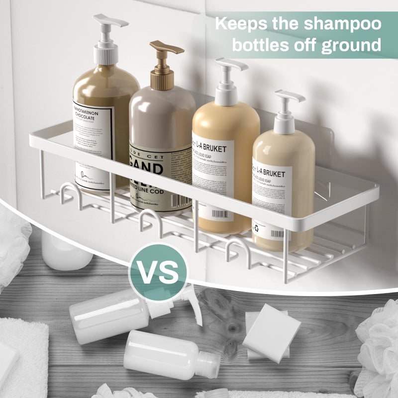 Oasiteege White Shower Caddy Organizer, 2 Pack Adhesive Shampoo Holder Basket Shelves for Storage and Organization, Wall Suction Bath Bathtub Rack Set for RV Camper, Bathroom Restroom Decor and Accessories - Image 2