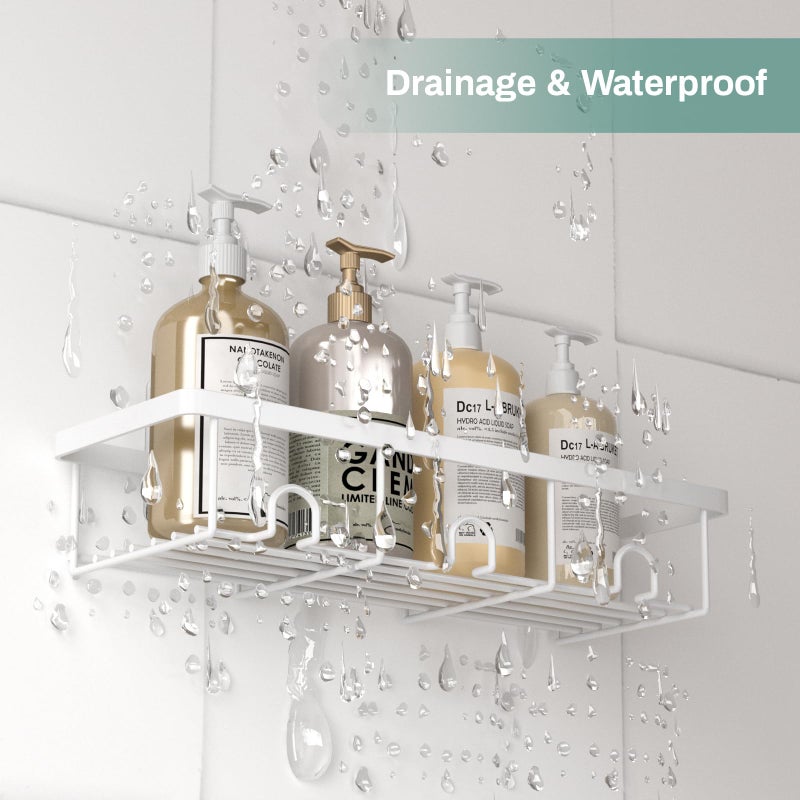 Oasiteege White Shower Caddy Organizer, 2 Pack Adhesive Shampoo Holder Basket Shelves for Storage and Organization, Wall Suction Bath Bathtub Rack Set for RV Camper, Bathroom Restroom Decor and Accessories - Image 4