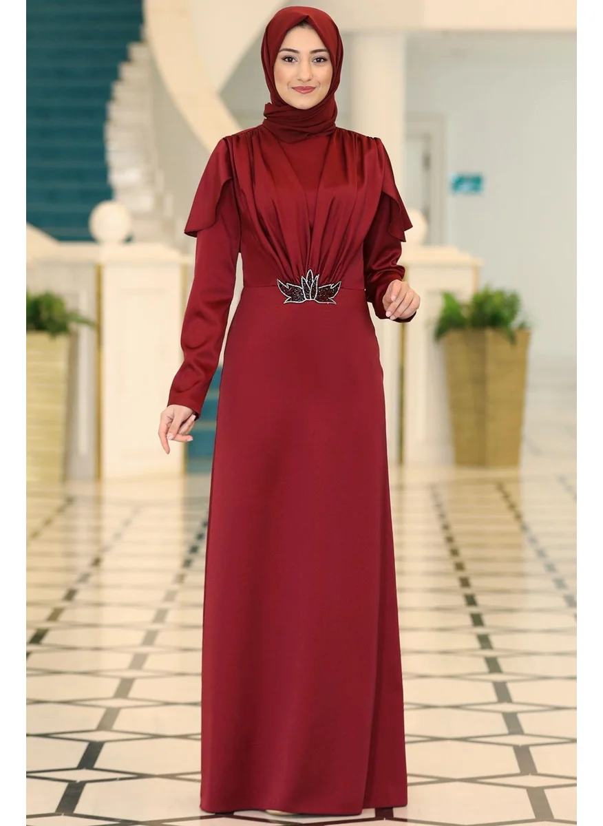 Esilanur Alisa Modest Evening Dress Burgundy