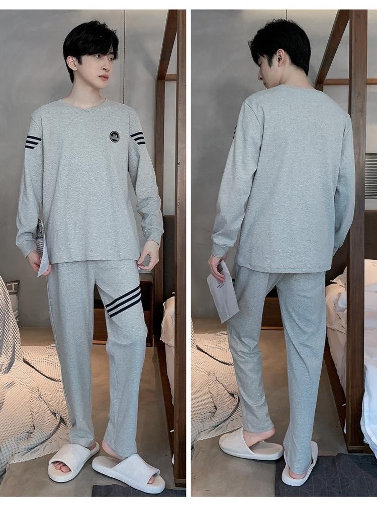 Spring/Autumn Men's Pajamas Set Long Sleeves O-Neck Breathable Teen Sleepwear Loungewear Two-Piece Set  Youth Nightwear - Image 2