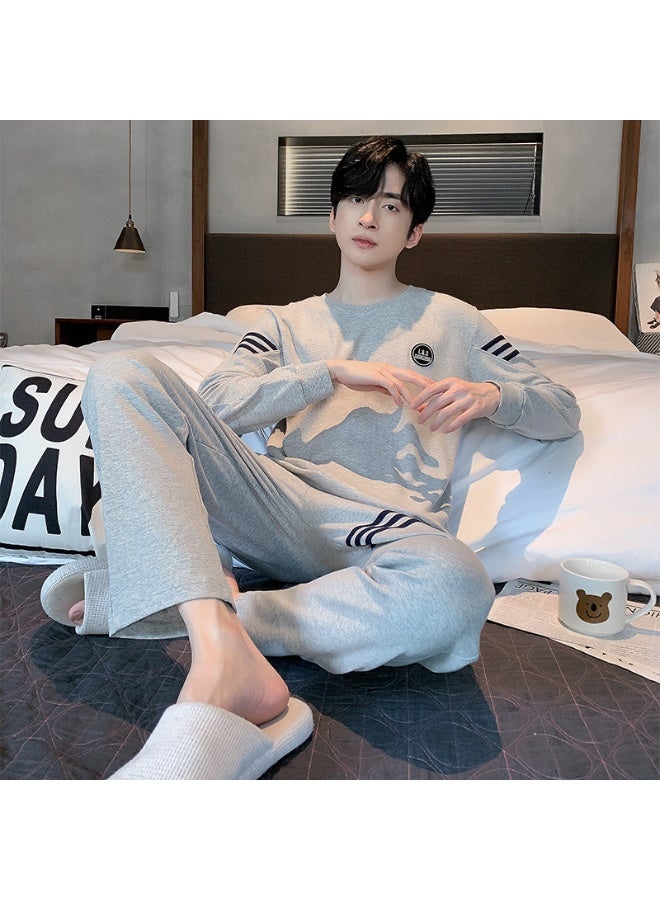 Spring/Autumn Men's Pajamas Set Long Sleeves O-Neck Breathable Teen Sleepwear Loungewear Two-Piece Set  Youth Nightwear - Image 1