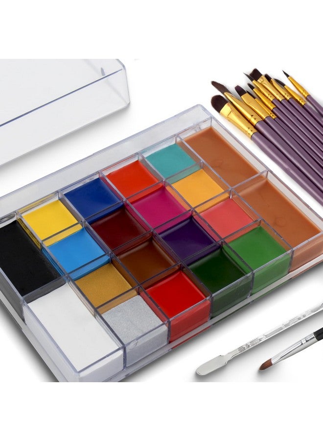 Sovoncare Oil Based Face Paint Kit Professional Face And Body Paint 20 Colors Face Painting Makeup Palette With 2 Brushes Non Toxic Safe For Halloween Cosplay Sfx Party Special Effects Makeup - Image 1