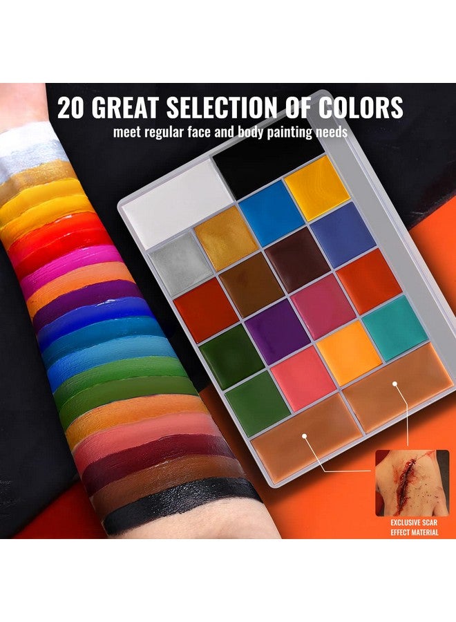 Sovoncare Oil Based Face Paint Kit Professional Face And Body Paint 20 Colors Face Painting Makeup Palette With 2 Brushes Non Toxic Safe For Halloween Cosplay Sfx Party Special Effects Makeup - Image 3