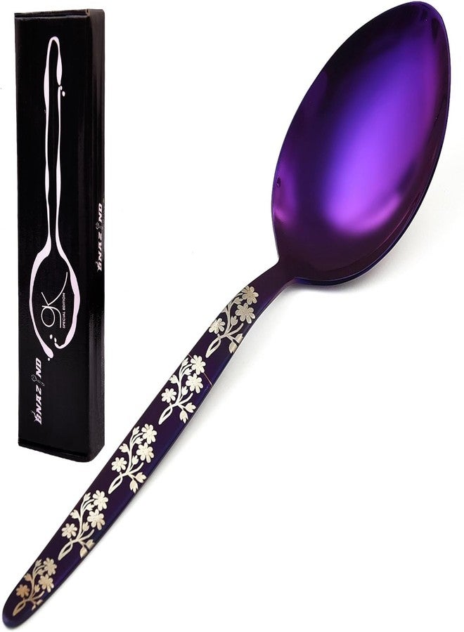BNAZIND Kunz Purple Spoon | 18/10 Stainless Steel Titanium Shiny Basting Spoon | 9 Inches Plating Daily Chef Quenelle Serving Spoons - Image 2