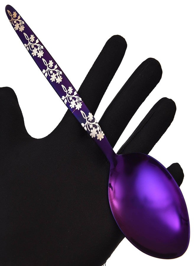 BNAZIND Kunz Purple Spoon | 18/10 Stainless Steel Titanium Shiny Basting Spoon | 9 Inches Plating Daily Chef Quenelle Serving Spoons - Image 5