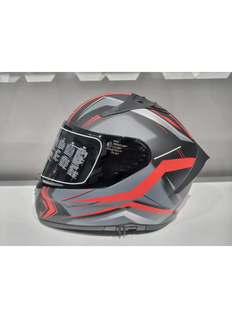 MTS Helmet Pro 801 Twılgh with Sunglasses Matte Grey/red