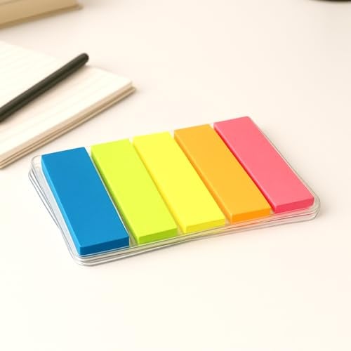 Cubic Transparent 5-Color Plastic Flag Sticky Notes | Pack of 5 (100 Sheets Each) | Bright & Durable PET Page Markers for Indexing, Bookmarking & Organizing | Strong Adhesive & Easy Peel-Off - Image 1