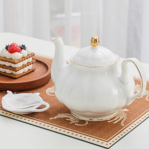 PRECITIME 27oz White Porcelain Teapot with Gold Trim, Classic Ceramic Teapot for Loose Leaf Tea & Tea Bags, Elegant Small Teapots for Daily Use or Gifts - Image 5