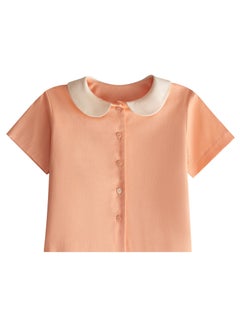 Mater&ME Mater&ME Summer Suit, Pajamas for Girls, 100% Breathable Cotton Poplin, Lightweight, Designer Print, Elegant Apricot Color, Premium Detailing  - Image 1