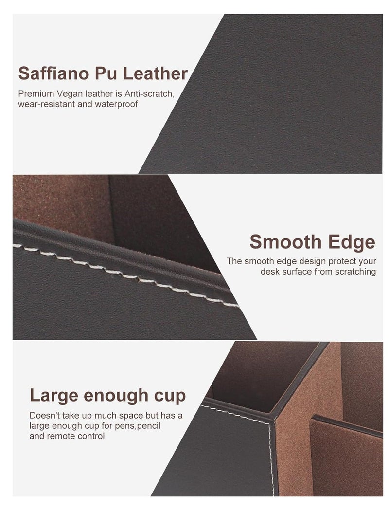 Excefore Desk Organizer Office Supplies Caddy Pu Leather Multi-function Storage Box Pen/Pencil,Cell phone with Stainless Holder, Business Name Cards Remote Control Holder, Brown - Image 5