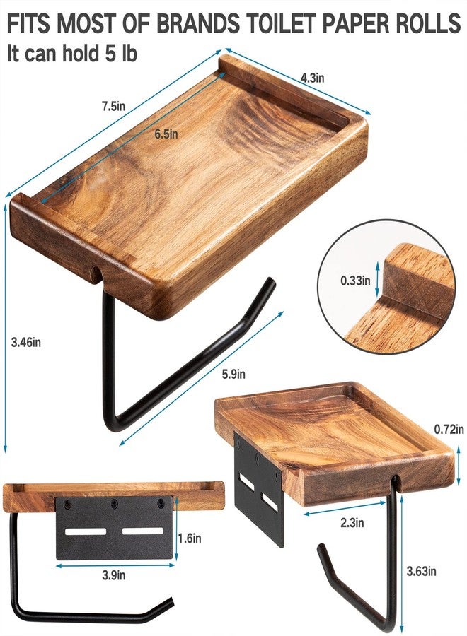 Yangbaga Black Toilet Paper Holder with Storage Shelf Wooden,Bathroom Toilet Tissue Roll Holder Wall Mount with Adhesive& Screw for Phone Candle Wipes Planter Pot - Image 3