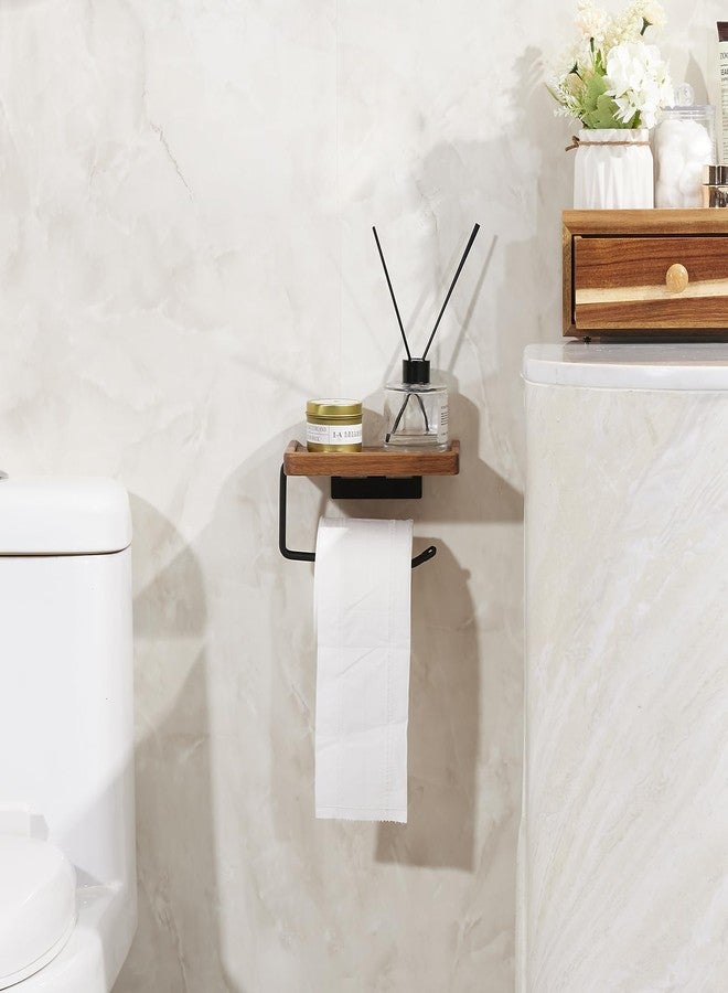 Yangbaga Black Toilet Paper Holder with Storage Shelf Wooden,Bathroom Toilet Tissue Roll Holder Wall Mount with Adhesive& Screw for Phone Candle Wipes Planter Pot - Image 5