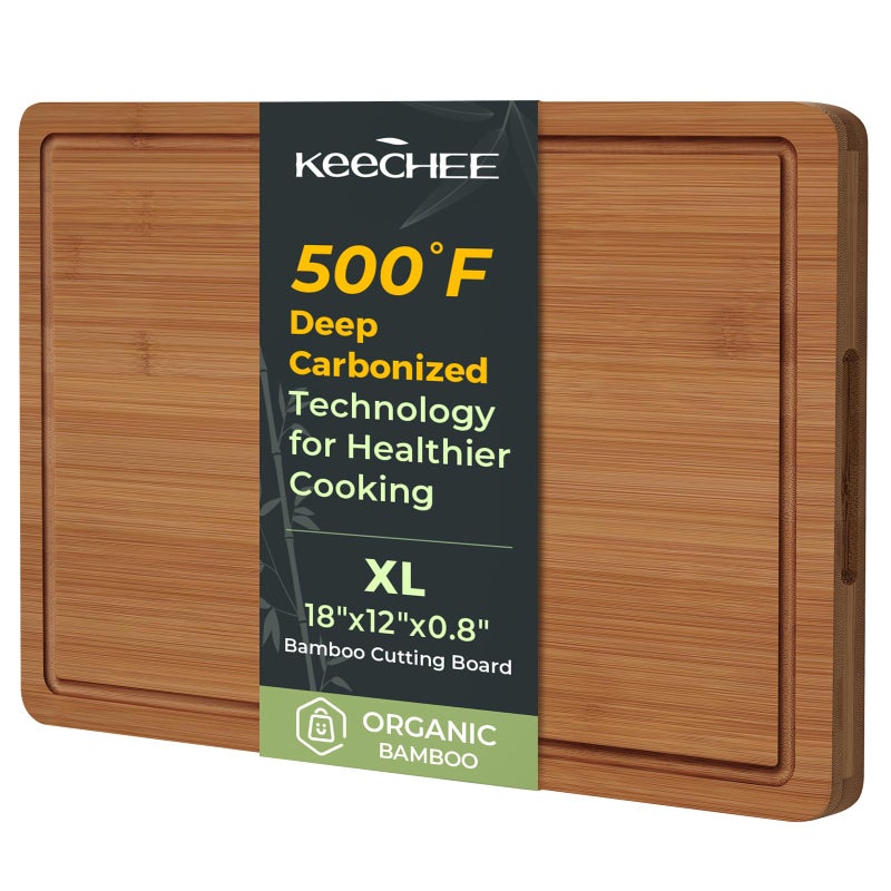 Keechee Extra Large Bamboo Cutting Board for Kitchen 18 Inch Wood XL Cutting Boards with Juice Groove and Handles Wooden Chopping Board for Meat Cheese Fruit Vegetables Pre Oiled Brown