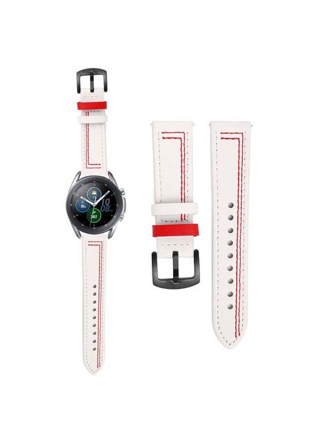 Perfii Stitch Lines Genuine Leather Replacement Band For Samsung Galaxy Watch3 45mm White/Red - Image 2