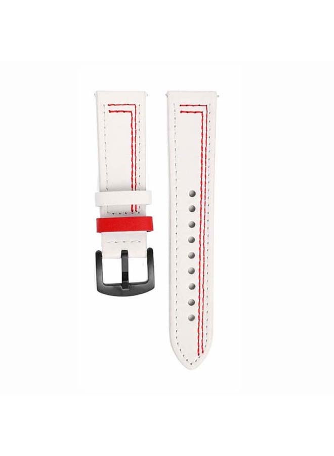 Perfii Stitch Lines Genuine Leather Replacement Band For Samsung Galaxy Watch3 45mm White/Red - Image 1