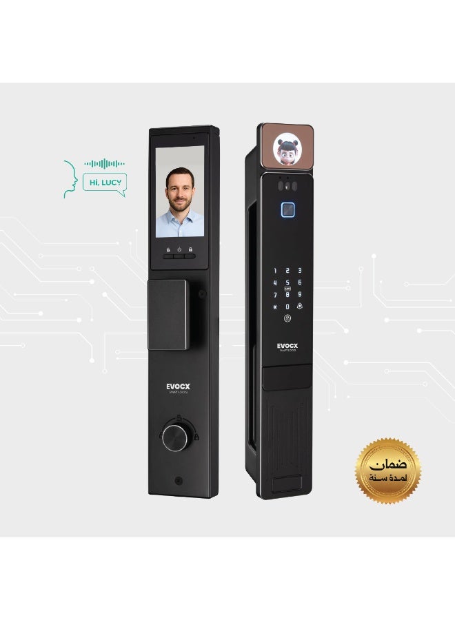 EVOCX Smart Door Lock with Camera, Stylish Black, AI Technology, 3D Palm and Face Recognition, WiFi Video Calling, Works on Tuya App and Smart Life Control, for Home, Office, Apartment, 8 Ways Entry - Image 1