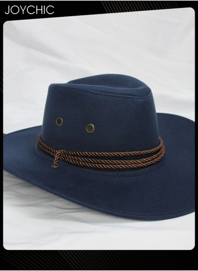 NIBEMINENT Classic Wide Brim Sun Protection Western Cowboy Style Hat with Adjustable Drawstring for Men Outdoor Travel Camping Navy Blue  - Image 2