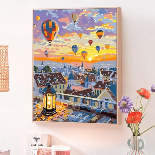 JATOK Paint by Numbers Kits for Adults, Painting Kits for Beginners On Clear Symbols Colored Canvas, Easy DIY Acrylic Pigment Drawing Paintwork for Home Wall Decor, 16x20 in Frameless, Hot air balloon - Image 4