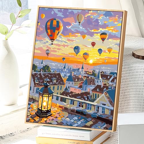 JATOK Paint by Numbers Kits for Adults, Painting Kits for Beginners On Clear Symbols Colored Canvas, Easy DIY Acrylic Pigment Drawing Paintwork for Home Wall Decor, 16x20 in Frameless, Hot air balloon - Image 5