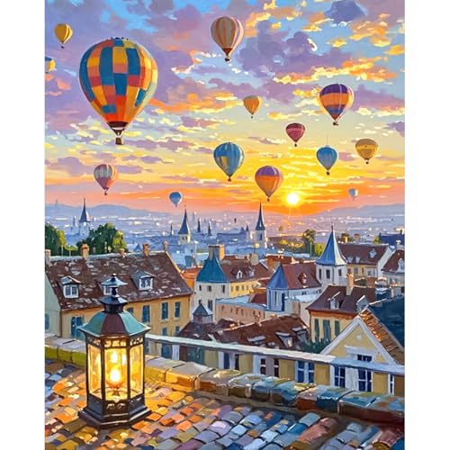 JATOK Paint by Numbers Kits for Adults, Painting Kits for Beginners On Clear Symbols Colored Canvas, Easy DIY Acrylic Pigment Drawing Paintwork for Home Wall Decor, 16x20 in Frameless, Hot air balloon - Image 1