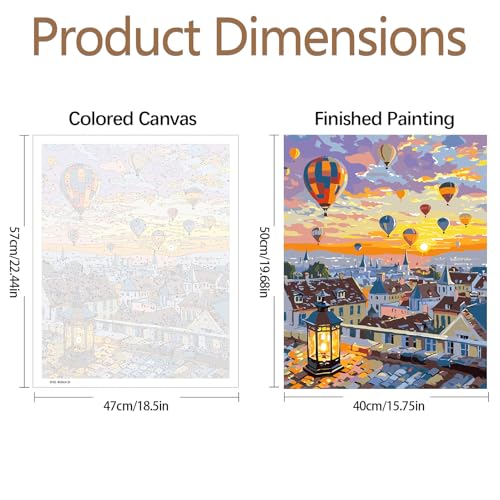 JATOK Paint by Numbers Kits for Adults, Painting Kits for Beginners On Clear Symbols Colored Canvas, Easy DIY Acrylic Pigment Drawing Paintwork for Home Wall Decor, 16x20 in Frameless, Hot air balloon - Image 2