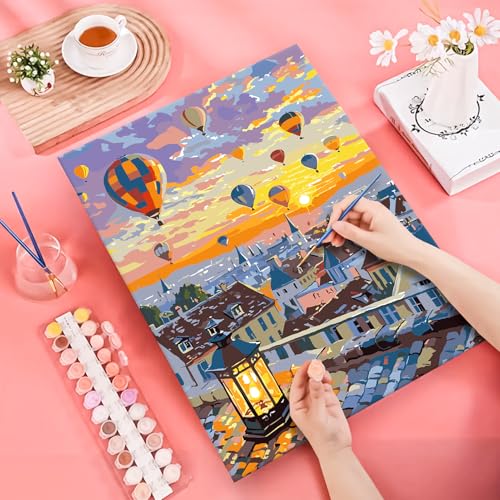 JATOK Paint by Numbers Kits for Adults, Painting Kits for Beginners On Clear Symbols Colored Canvas, Easy DIY Acrylic Pigment Drawing Paintwork for Home Wall Decor, 16x20 in Frameless, Hot air balloon - Image 3