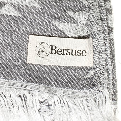 Bersuse 100% Cotton Teotihuacan XL Throw Blanket Turkish Towel Beach Blanket - Beach Camping Essentials - 75x90 Inches, Silver Grey - Image 5