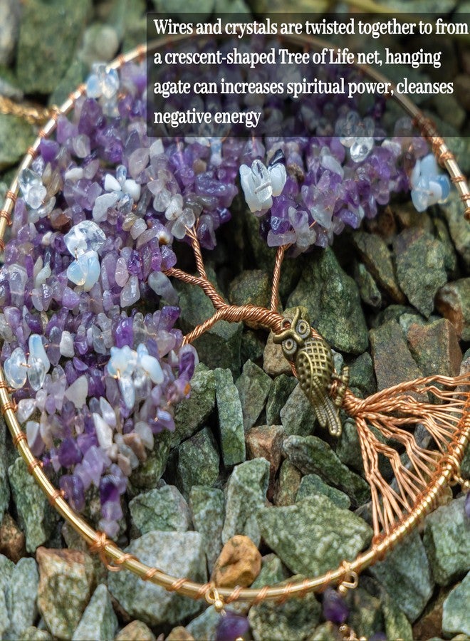 Dreamsum Purple Tree of Life Dream Catchers with Agate Pendant Natural Dream Catchers for Aunt Wall Decor Handmade Dreamcatcher Wall Hanging Ornament for Bedroom Living Room Home Decor - Image 3