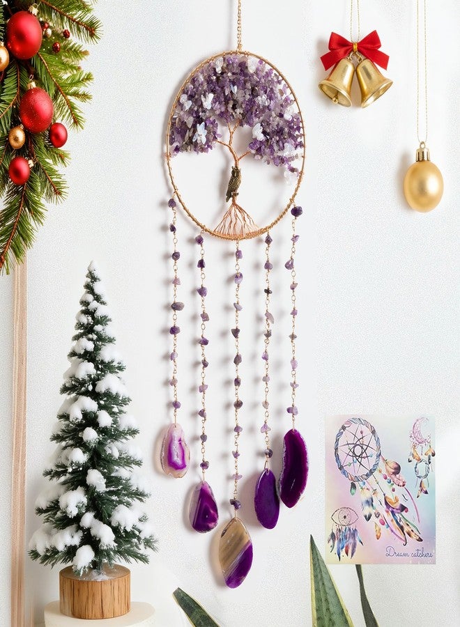 Dreamsum Purple Tree of Life Dream Catchers with Agate Pendant Natural Dream Catchers for Aunt Wall Decor Handmade Dreamcatcher Wall Hanging Ornament for Bedroom Living Room Home Decor - Image 1
