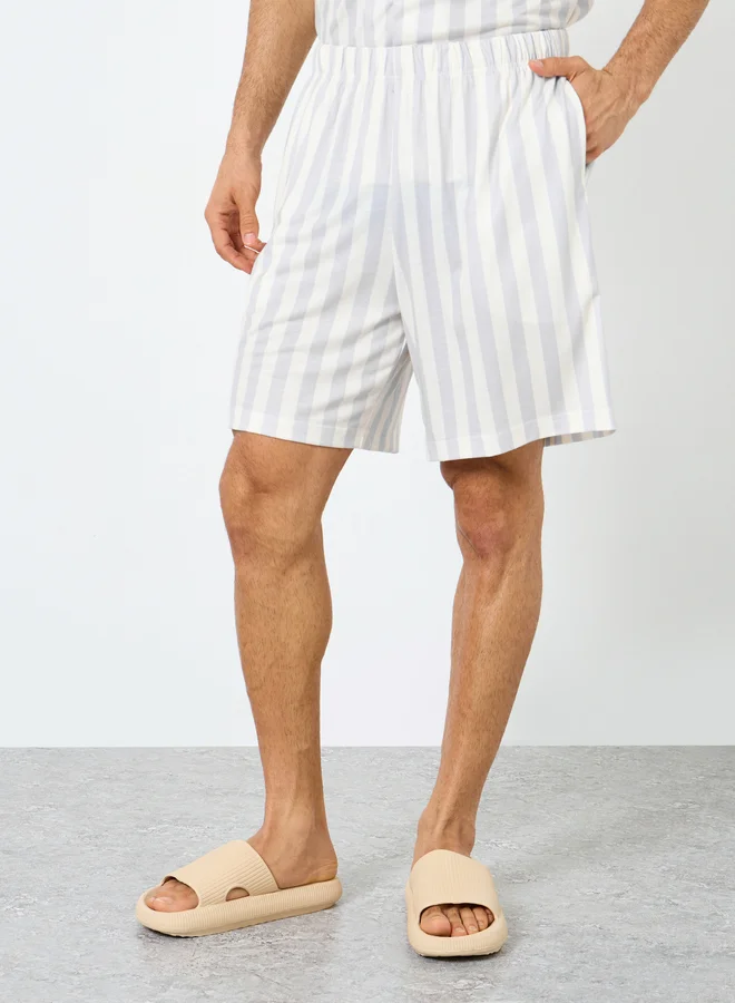 Styli White Striped Short Sleeve Shirt and Shorts Set