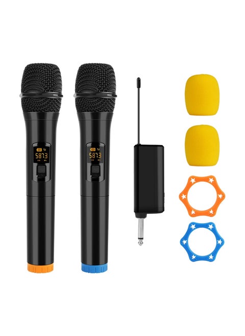 Wireless Microphone, UHF Dual Portable Handheld Dynamic Karaoke Mic with Rechargeable Receiver, Cordless Karaoke System for PA System, Speaker, Amplifier, Family Party, Singing, Meeting, 160 ft Range