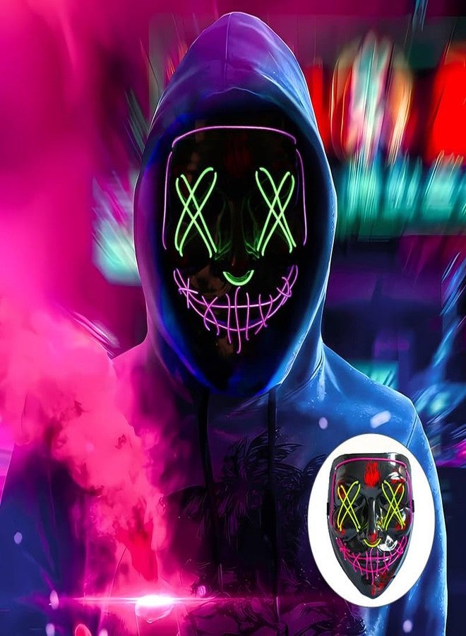 NeoGenius LED Light Up Mask for Halloween, Neon, and Bachelor Party Decoration (Green Pink) - Image 1