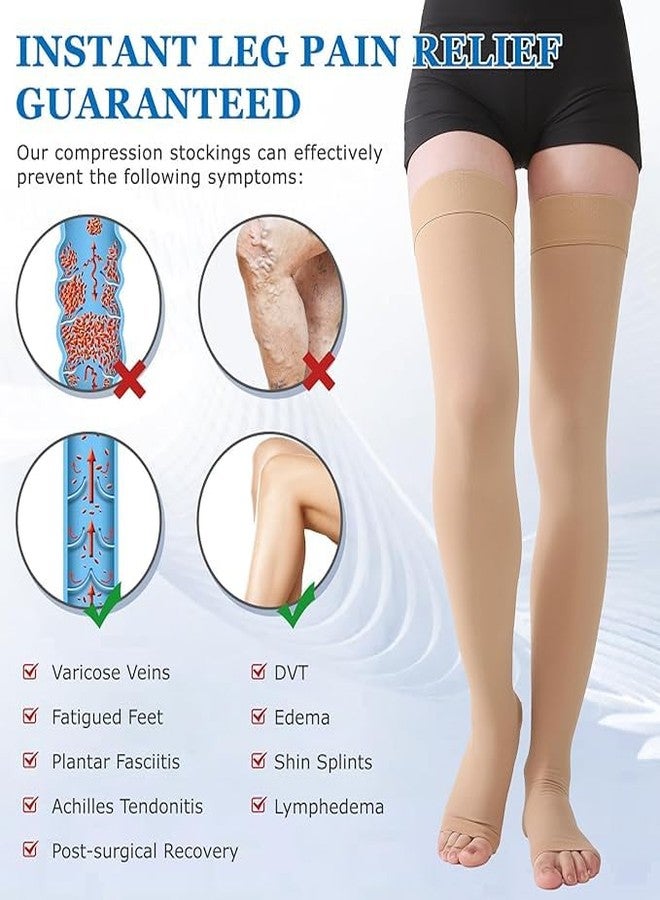 MGANG Medical Thigh High Compression Stockings for Men & Women, Pair, Open Toe, 20-30 mmHg Graduated Compression Support Hose, Opaque, Best for Varicose Veins, Edema, Flight, DVT, Swelling, Beige XXL - Image 5