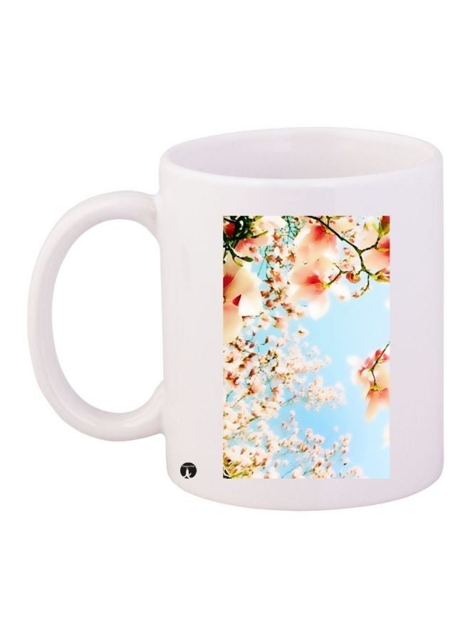 RYN Flower Printed Coffee Mug White/Beige/Blue 11ounce