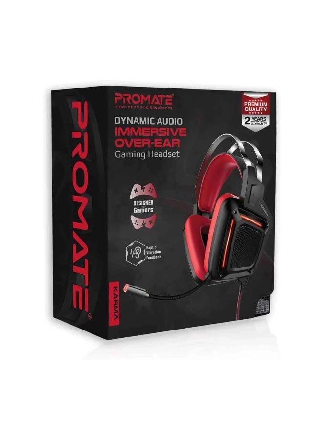 PROMATE Karma Dynamic Audio Immersive Over-Ear USB Wired Gaming Headset -Red  - Image 2